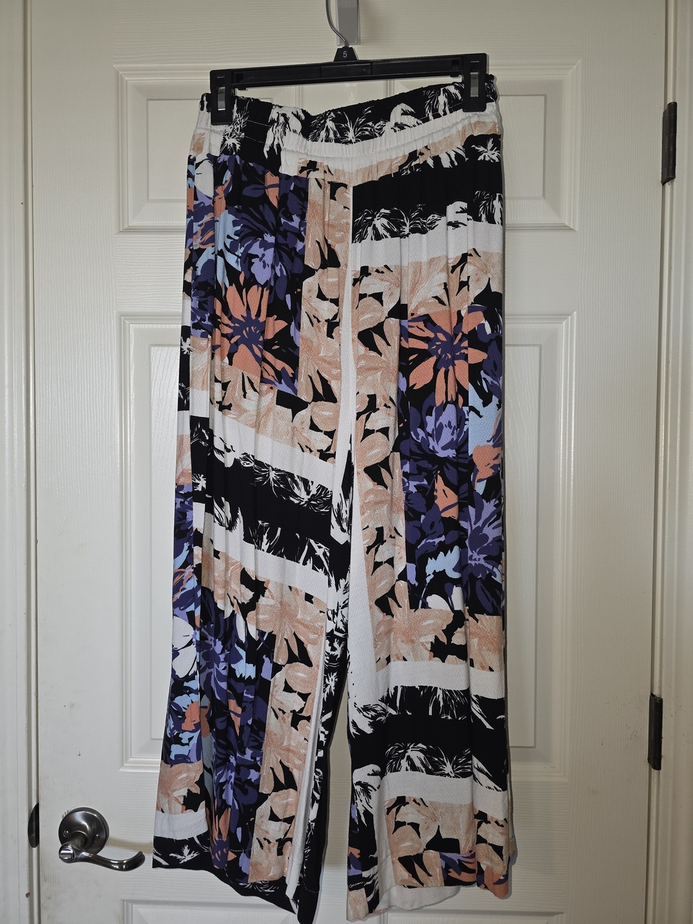 Floral Wide-Leg Palazzo Pants in Black, Peach & Purple